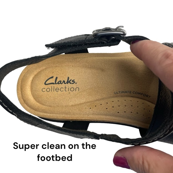 Clarks WMN Brynn Ave Sandals Leather Black Comfort Strappy Wedge Platform Sz 9.5 - Picture 11 of 15